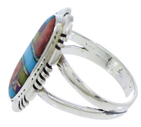 Genuine Silver Multicolor Inlay Ring Size 7-1/2 TX38108